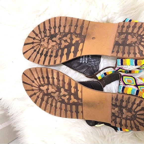 Coconuts by Matisse Diego Di Lucca Leather Boho Beaded Strappy Flat Sandals🌴 - Picture 5 of 7